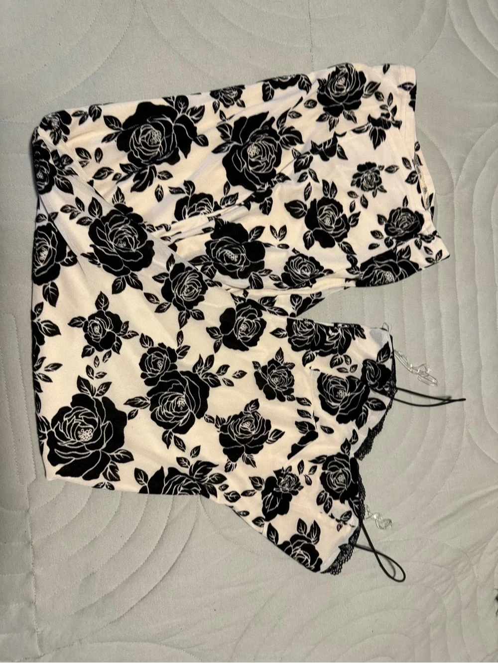 Windsor Black Rose Print Satin Cami & Shorts Set - Black on Cream
